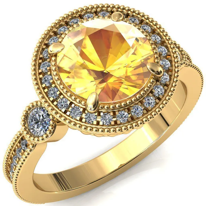 Brachium Round Yellow Sapphire Milgrain Halo 34 Eternity Accent Diamond Ring Fire Brilliance Rings