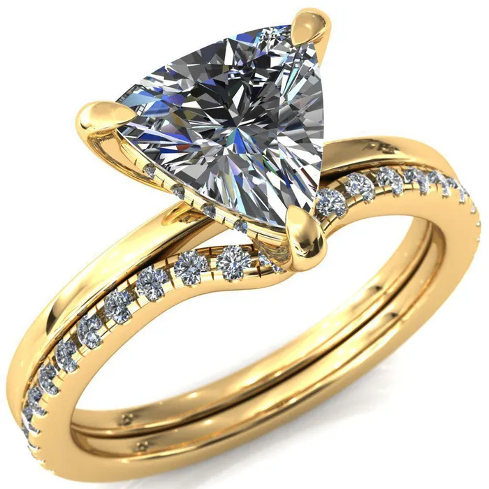 Carmeli Trillion Moissanite 3 Claw Prong Micro Pave Diamond Rail Engagement Ring Fire Brilliance Rings Carmeli Trillion Moissanite 3 Claw Prong Micro Pave Diamond Rail Engagement Ring Fire Brilliance Rings
