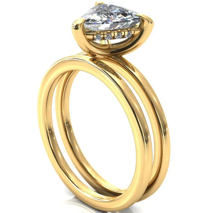 Carmeli Trillion Moissanite 3 Claw Prong Micro Pave Diamond Rail Engagement Ring Fire Brilliance Rings