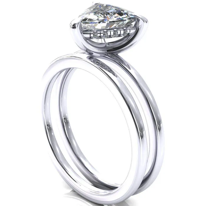 Carmeli Trillion Moissanite 3 Claw Prong Micro Pave Diamond Rail Engagement Ring Fire Brilliance Rings