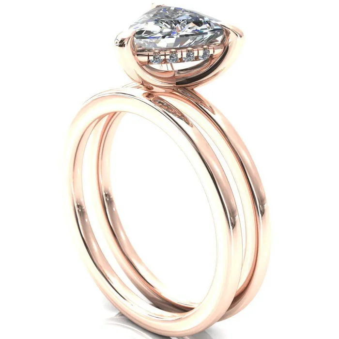 Carmeli Trillion Moissanite 3 Claw Prong Micro Pave Diamond Rail Engagement Ring Fire Brilliance Rings
