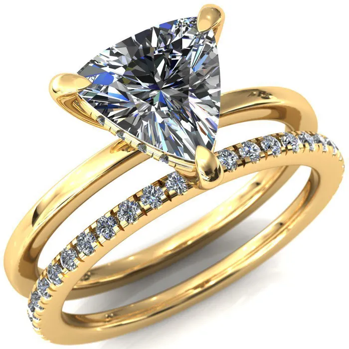 Carmeli Trillion Moissanite 3 Claw Prong Micro Pave Diamond Rail Engagement Ring Fire Brilliance Rings
