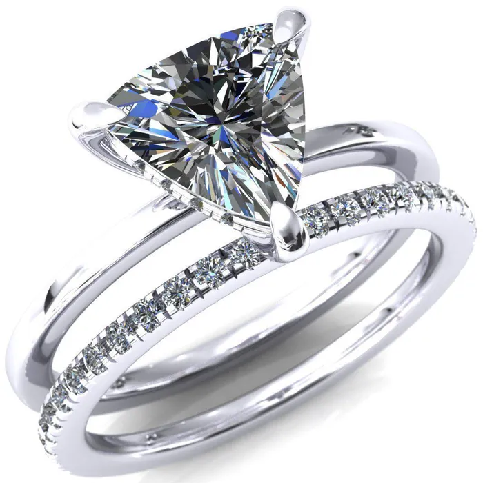 Carmeli Trillion Moissanite 3 Claw Prong Micro Pave Diamond Rail Engagement Ring Fire Brilliance Rings