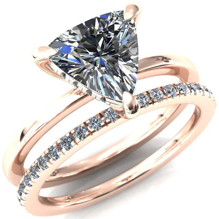 Carmeli Trillion Moissanite 3 Claw Prong Micro Pave Diamond Rail Engagement Ring Fire Brilliance Rings