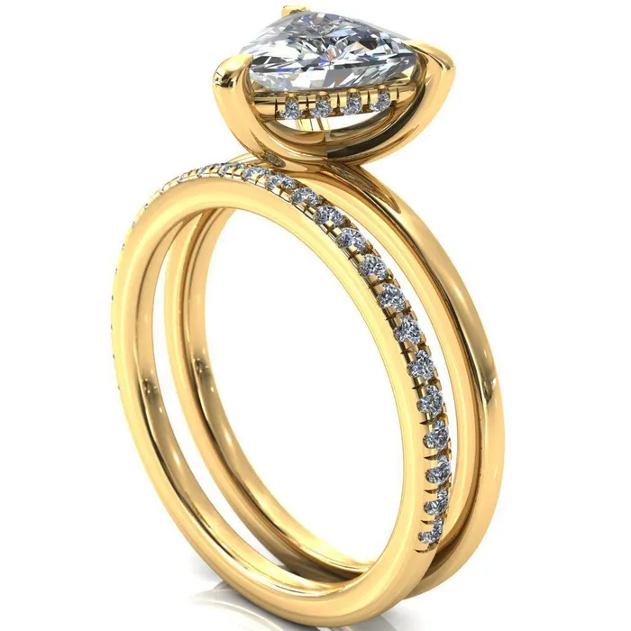 Carmeli Trillion Moissanite 3 Claw Prong Micro Pave Diamond Rail Engagement Ring Fire Brilliance Rings