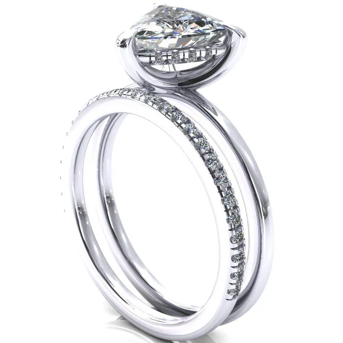 Carmeli Trillion Moissanite 3 Claw Prong Micro Pave Diamond Rail Engagement Ring Fire Brilliance Rings