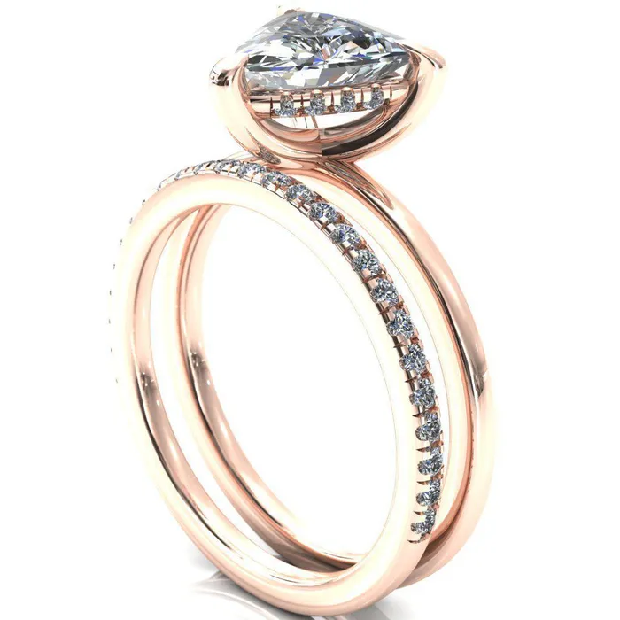 Carmeli Trillion Moissanite 3 Claw Prong Micro Pave Diamond Rail Engagement Ring Fire Brilliance Rings