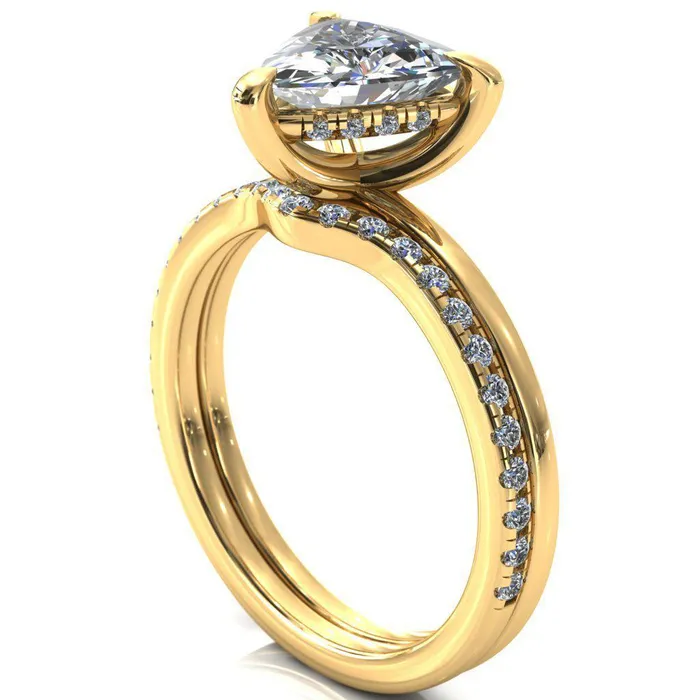 Carmeli Trillion Moissanite 3 Claw Prong Micro Pave Diamond Rail Engagement Ring Fire Brilliance Rings