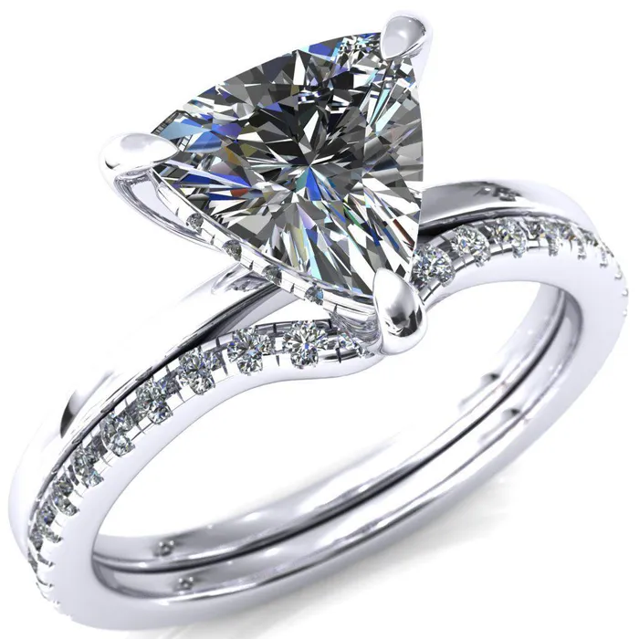 Carmeli Trillion Moissanite 3 Claw Prong Micro Pave Diamond Rail Engagement Ring Fire Brilliance Rings