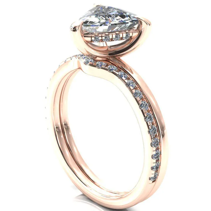 Carmeli Trillion Moissanite 3 Claw Prong Micro Pave Diamond Rail Engagement Ring Fire Brilliance Rings