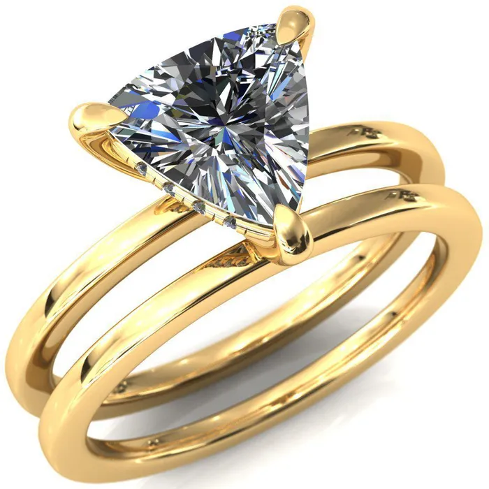 Carmeli Trillion Moissanite 3 Claw Prong Micro Pave Diamond Rail Engagement Ring Fire Brilliance Rings