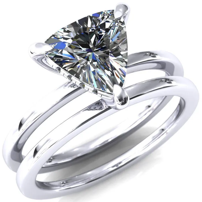 Carmeli Trillion Moissanite 3 Claw Prong Micro Pave Diamond Rail Engagement Ring Fire Brilliance Rings