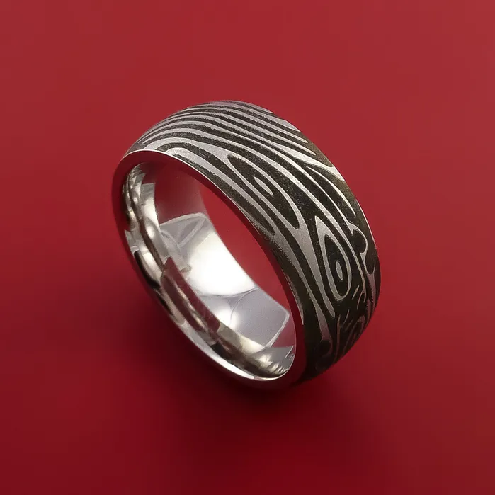Cobalt Chrome Ring with Damascus LaserEtched Pattern Inlay Custom Made Band Lashbrook Rings Cobalt Chrome Ring with Damascus LaserEtched Pattern Inlay Custom Made Band Lashbrook Rings