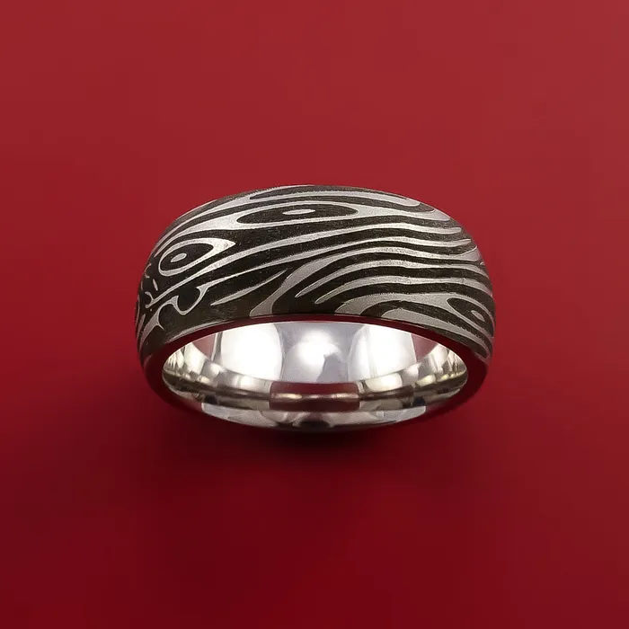 Cobalt Chrome Ring with Damascus LaserEtched Pattern Inlay Custom Made Band Lashbrook Rings Cobalt Chrome Ring with Damascus LaserEtched Pattern Inlay Custom Made Band Lashbrook Rings