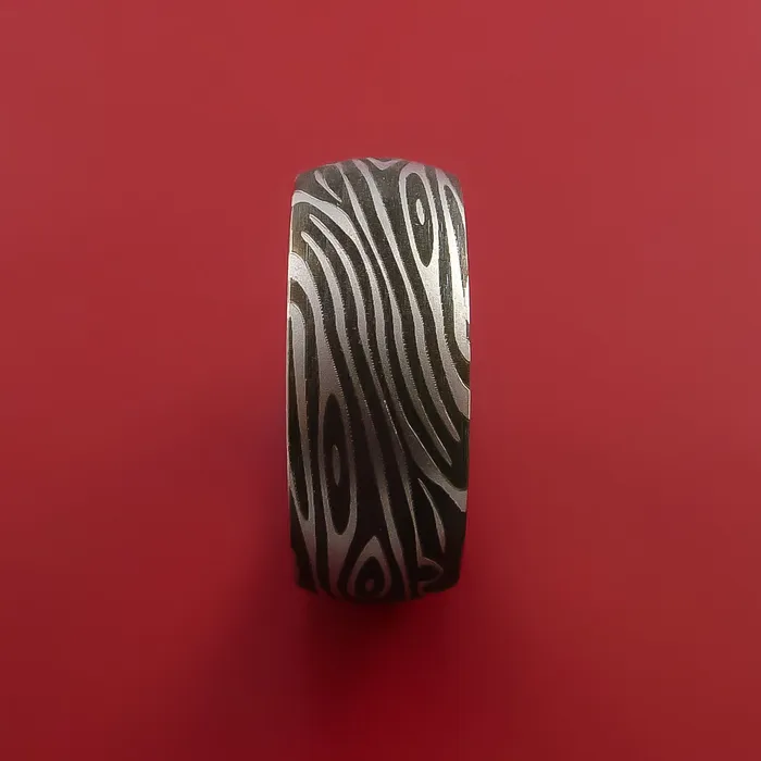 Cobalt Chrome Ring with Damascus LaserEtched Pattern Inlay Custom Made Band Lashbrook Rings Cobalt Chrome Ring with Damascus LaserEtched Pattern Inlay Custom Made Band Lashbrook Rings