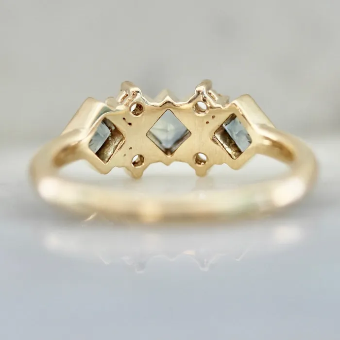 Double Dutch Light BlueGreen Princess Cut Sapphire Diamond Ring Kim Drosdick Rings
