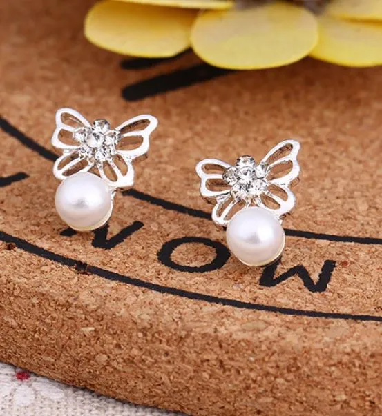 E949 Silver Butterfly with Pearl Earrings POLLY Earrings
