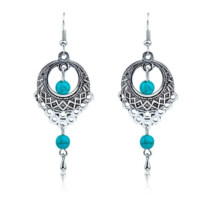 Earrings 01 E165 Silver Turquoise Dangle Earrings