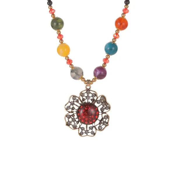 Earrings 01 N1452 Multi Color Beads Red Gemstone Flower Necklace FREE Earrings
