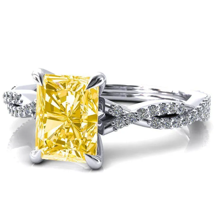 Fire Brilliance Rings Amberley Radiant Canary Yellow 4 Claw Prong 12 Infinity Diamond Accent Ring Engagement Ring