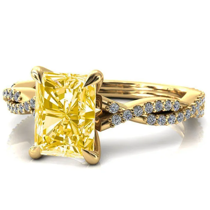 Fire Brilliance Rings Amberley Radiant Canary Yellow 4 Claw Prong 12 Infinity Diamond Accent Ring Engagement Ring