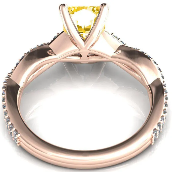 Fire Brilliance Rings Amberley Radiant Canary Yellow 4 Claw Prong 12 Infinity Diamond Accent Ring Engagement Ring