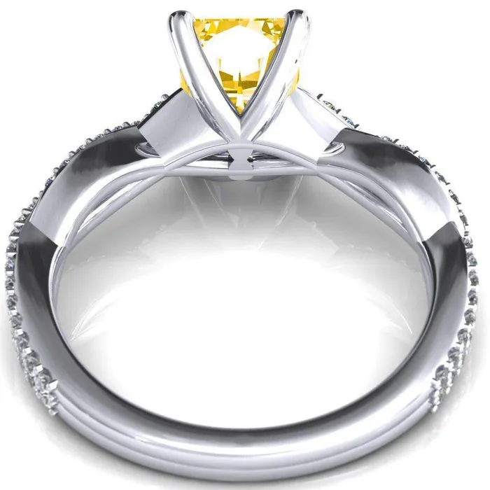 Fire Brilliance Rings Amberley Radiant Canary Yellow 4 Claw Prong 12 Infinity Diamond Accent Ring Engagement Ring