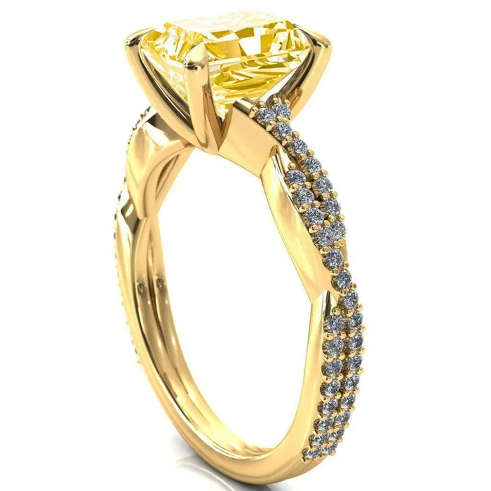 Fire Brilliance Rings Amberley Radiant Canary Yellow 4 Claw Prong 12 Infinity Diamond Accent Ring Engagement Ring