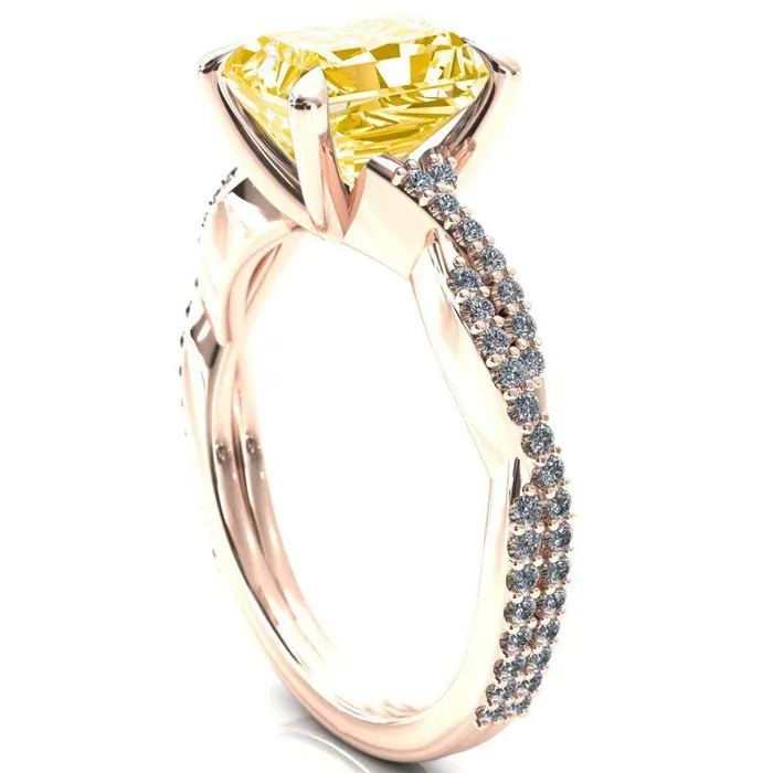Fire Brilliance Rings Amberley Radiant Canary Yellow 4 Claw Prong 12 Infinity Diamond Accent Ring Engagement Ring