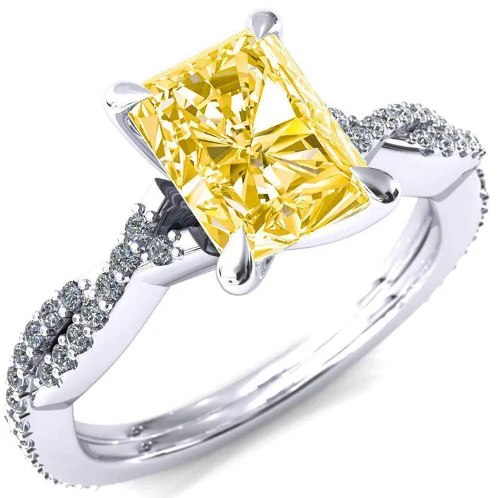 Fire Brilliance Rings Amberley Radiant Canary Yellow 4 Claw Prong 12 Infinity Diamond Accent Ring Engagement Ring