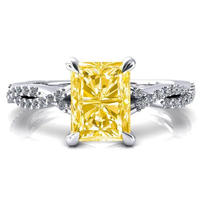 Fire Brilliance Rings Amberley Radiant Canary Yellow 4 Claw Prong 12 Infinity Diamond Accent Ring Engagement Ring