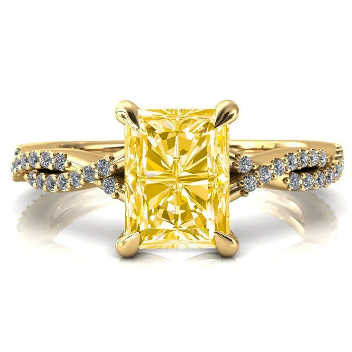 Fire Brilliance Rings Amberley Radiant Canary Yellow 4 Claw Prong 12 Infinity Diamond Accent Ring Engagement Ring