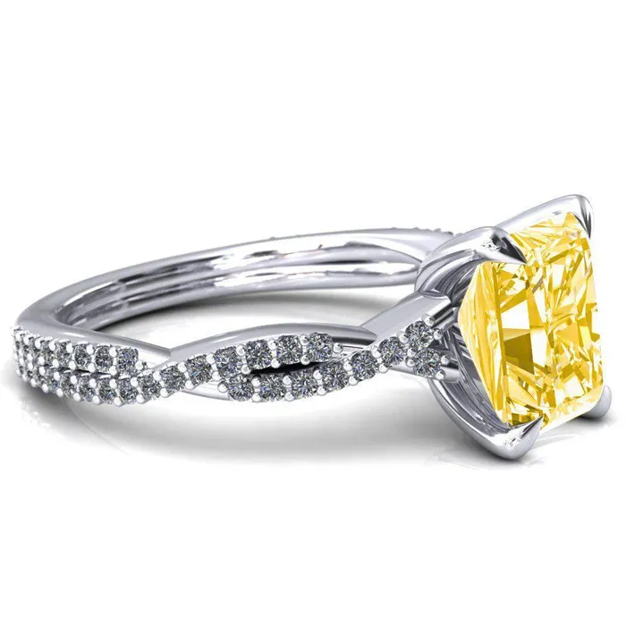 Fire Brilliance Rings Amberley Radiant Canary Yellow 4 Claw Prong 12 Infinity Diamond Accent Ring Engagement Ring