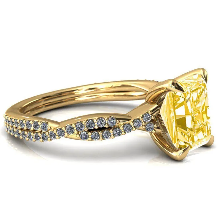 Fire Brilliance Rings Amberley Radiant Canary Yellow 4 Claw Prong 12 Infinity Diamond Accent Ring Engagement Ring