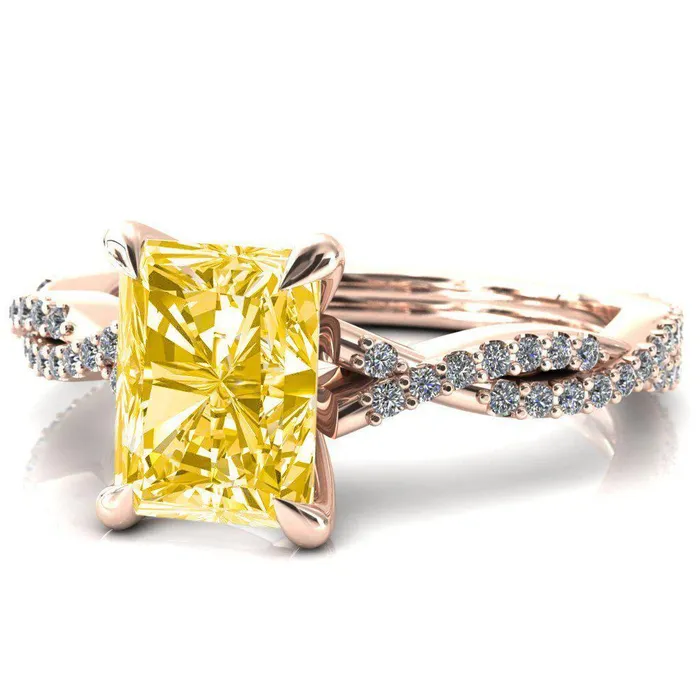 Fire Brilliance Rings Amberley Radiant Canary Yellow 4 Claw Prong 12 Infinity Diamond Accent Ring Engagement Ring