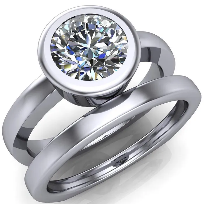 Fire Brilliance Rings Danae Round Center Stone Full Bezel Set Euro Shank Solitaire Ring