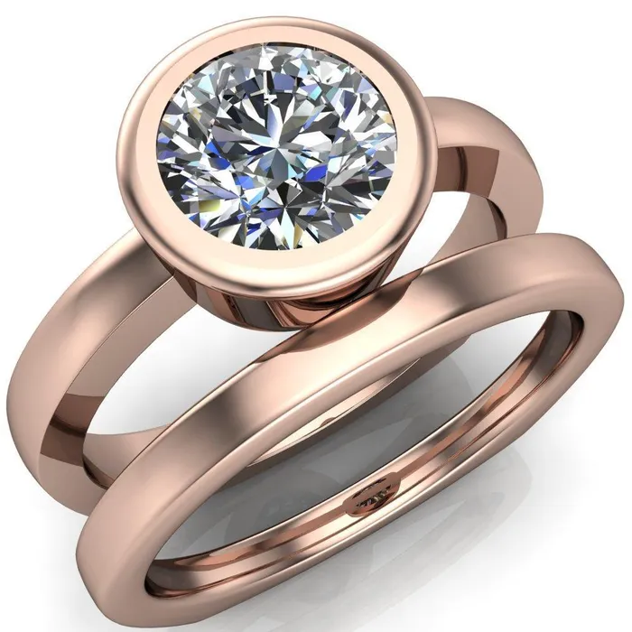 Fire Brilliance Rings Danae Round Center Stone Full Bezel Set Euro Shank Solitaire Ring
