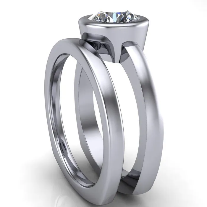 Fire Brilliance Rings Danae Round Center Stone Full Bezel Set Euro Shank Solitaire Ring