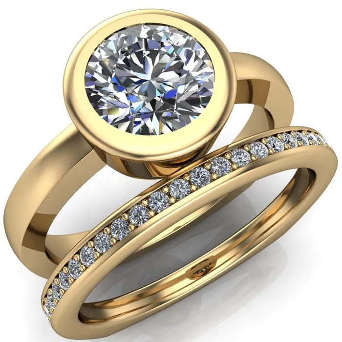 Fire Brilliance Rings Danae Round Center Stone Full Bezel Set Euro Shank Solitaire Ring