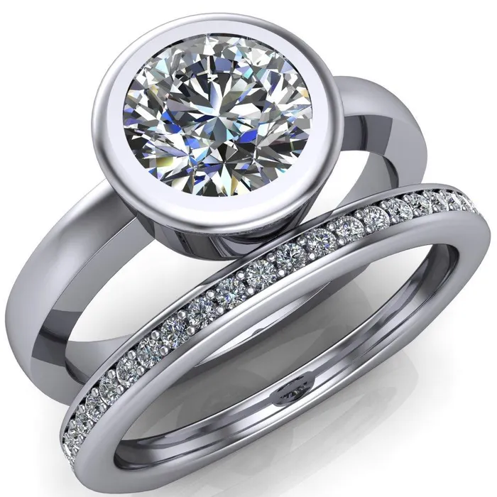 Fire Brilliance Rings Danae Round Center Stone Full Bezel Set Euro Shank Solitaire Ring