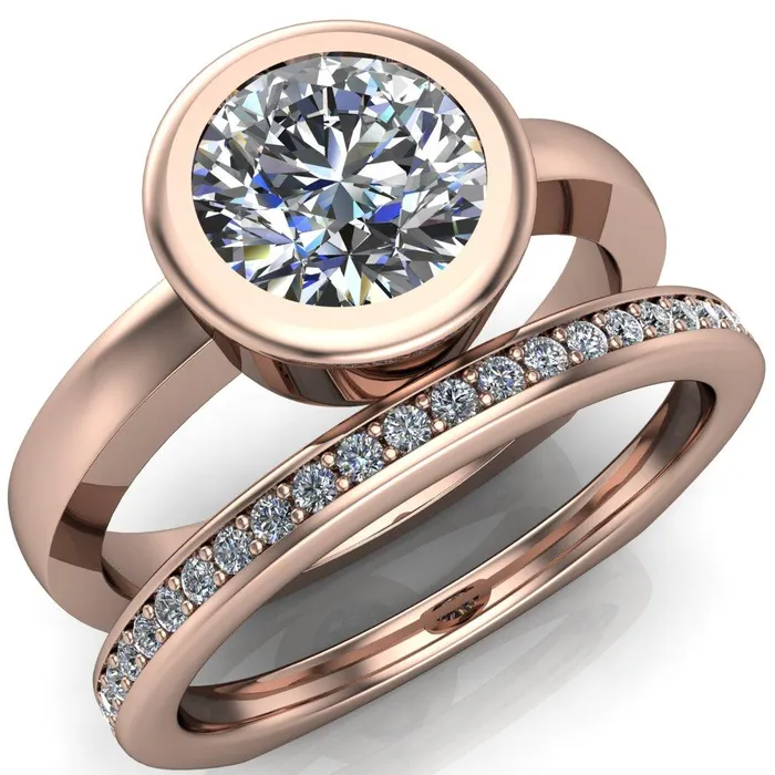Fire Brilliance Rings Danae Round Center Stone Full Bezel Set Euro Shank Solitaire Ring