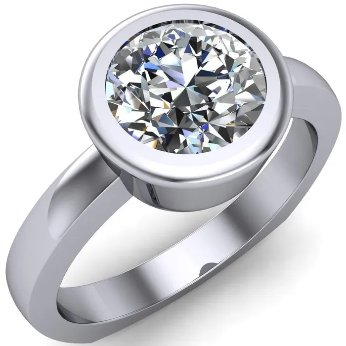 Fire Brilliance Rings Danae Round Center Stone Full Bezel Set Euro Shank Solitaire Ring