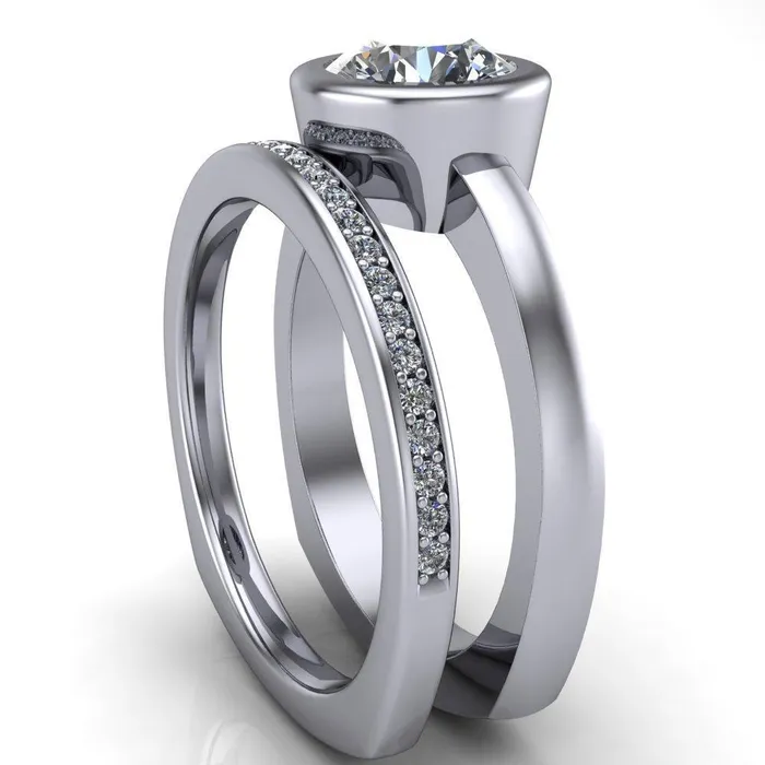 Fire Brilliance Rings Danae Round Center Stone Full Bezel Set Euro Shank Solitaire Ring