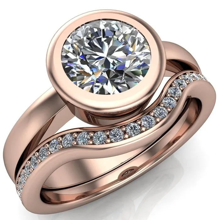 Fire Brilliance Rings Danae Round Center Stone Full Bezel Set Euro Shank Solitaire Ring