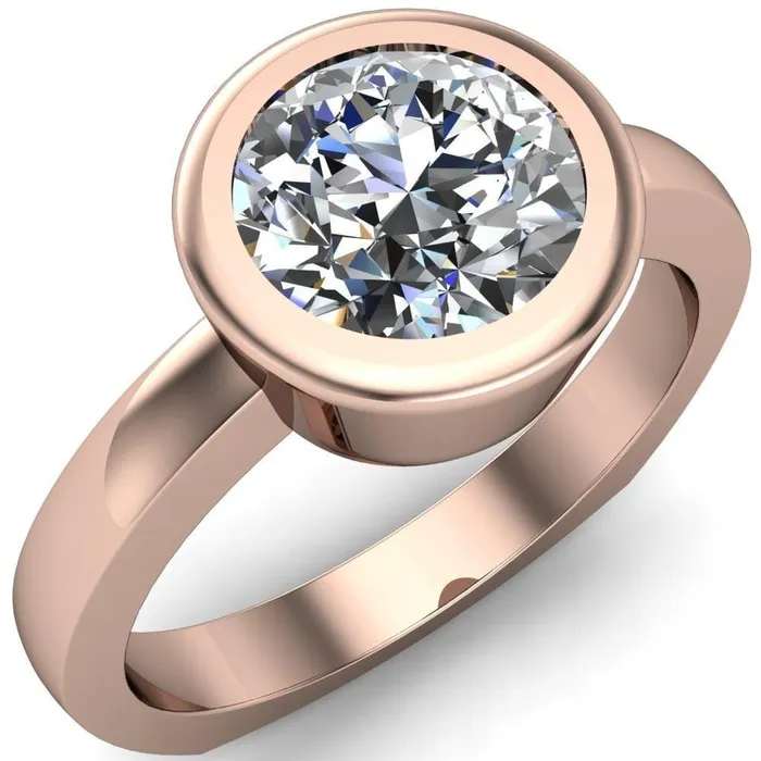 Fire Brilliance Rings Danae Round Center Stone Full Bezel Set Euro Shank Solitaire Ring