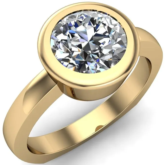 Fire Brilliance Rings Danae Round Center Stone Full Bezel Set Euro Shank Solitaire Ring