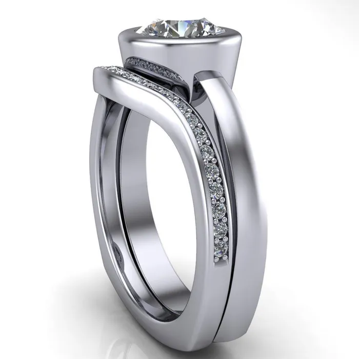 Fire Brilliance Rings Danae Round Center Stone Full Bezel Set Euro Shank Solitaire Ring