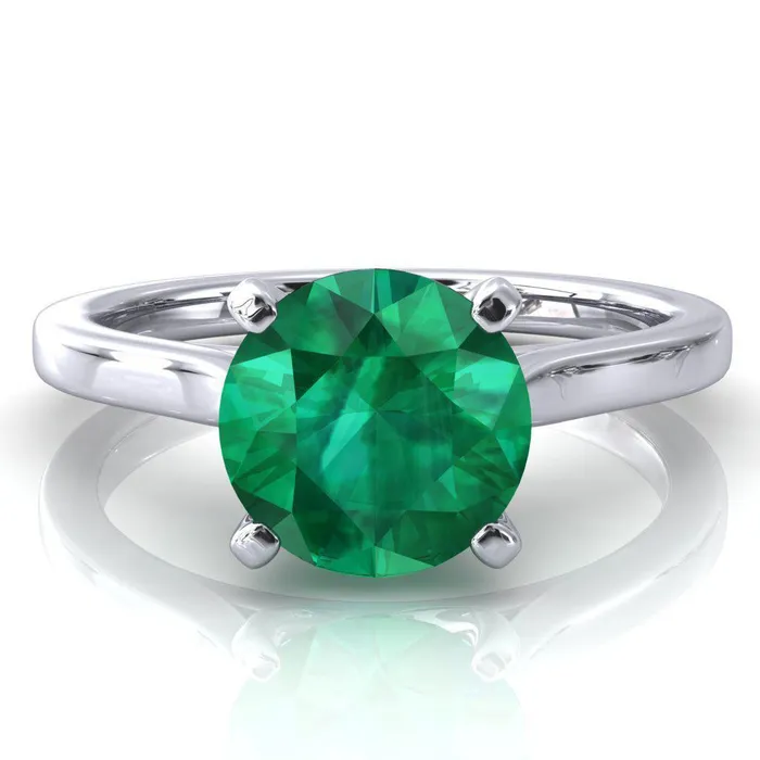 Fire Brilliance Rings Darci Round Emerald 4 Prong Cathedral Solitaire Engagement Ring Fire Brilliance Rings Darci Round Emerald 4 Prong Cathedral Solitaire Engagement Ring
