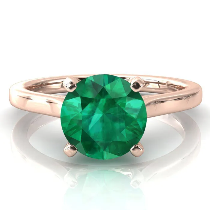 Fire Brilliance Rings Darci Round Emerald 4 Prong Cathedral Solitaire Engagement Ring