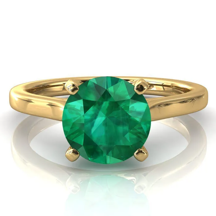 Fire Brilliance Rings Darci Round Emerald 4 Prong Cathedral Solitaire Engagement Ring